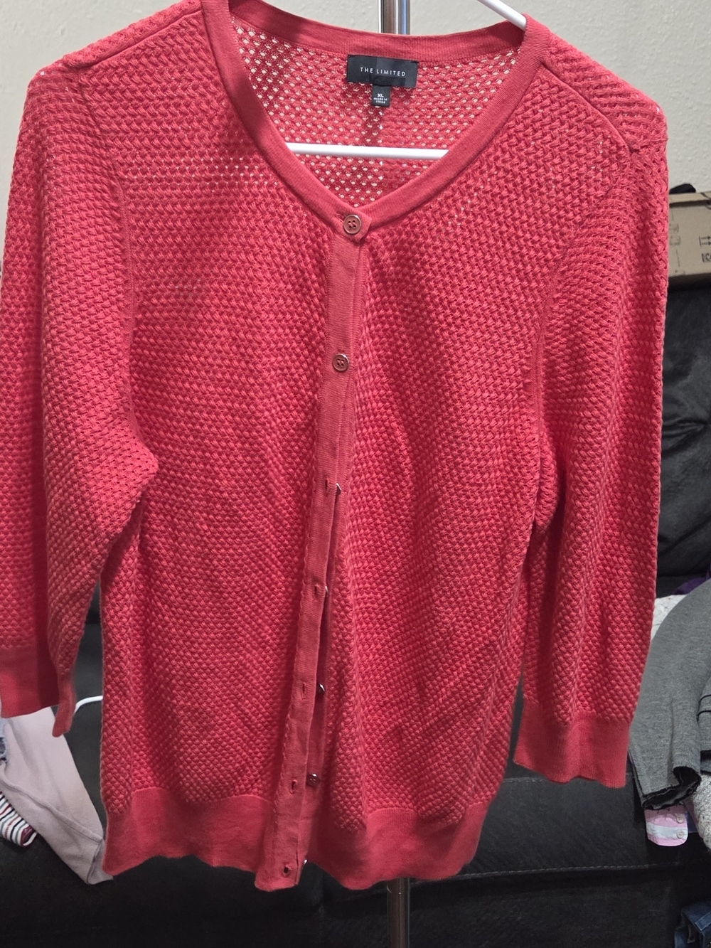 The Limited Women's Coral-Red Textured Knit Cardigan